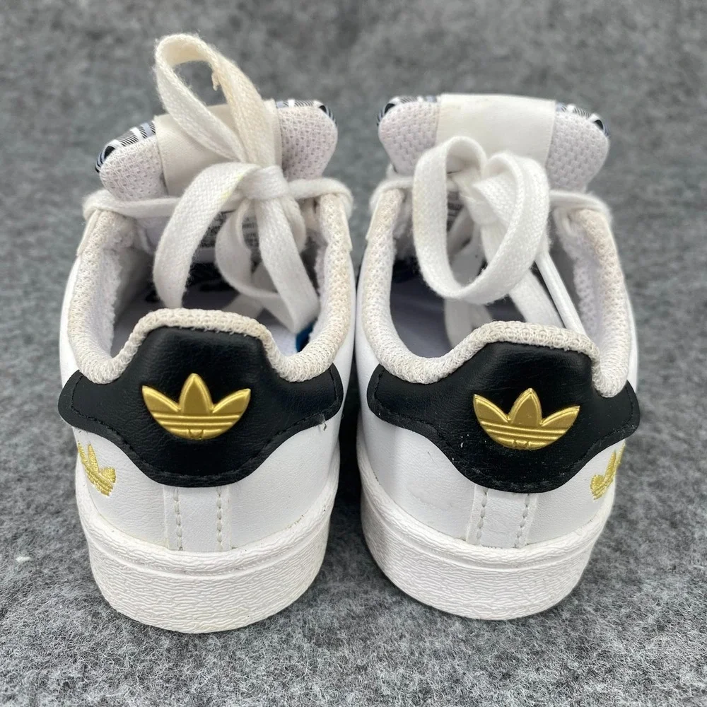 Adidas Infant Superstar White Black Sneaker Plaid Tongue Gold HP3260 5K